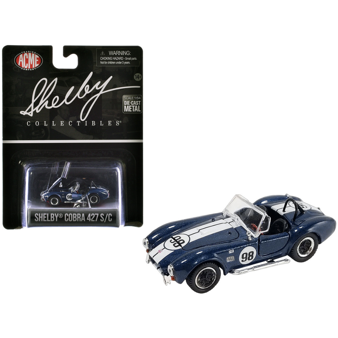 Shelby Cobra 427 S/C #98 Blue Metallic with White Stripes "Shelby Collectibles" Series 1/64 Diecast Model Car