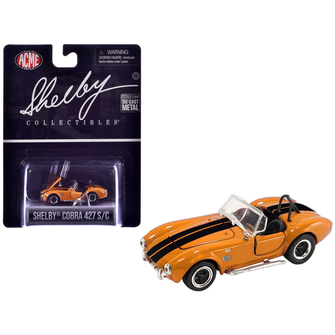 Shelby Cobra 427 S/C Orange with Black Stripes "Shelby Collectibles" Series 1/64 Diecast Model Car