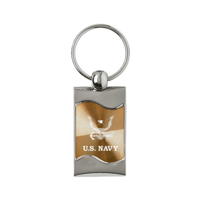 U.S. Navy Insignia Rectangular Wave Key Fob in Gold