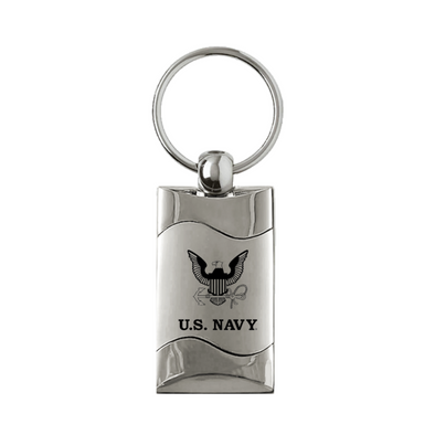 U.S. Navy Insignia Rectangular Wave Key Fob in Silver