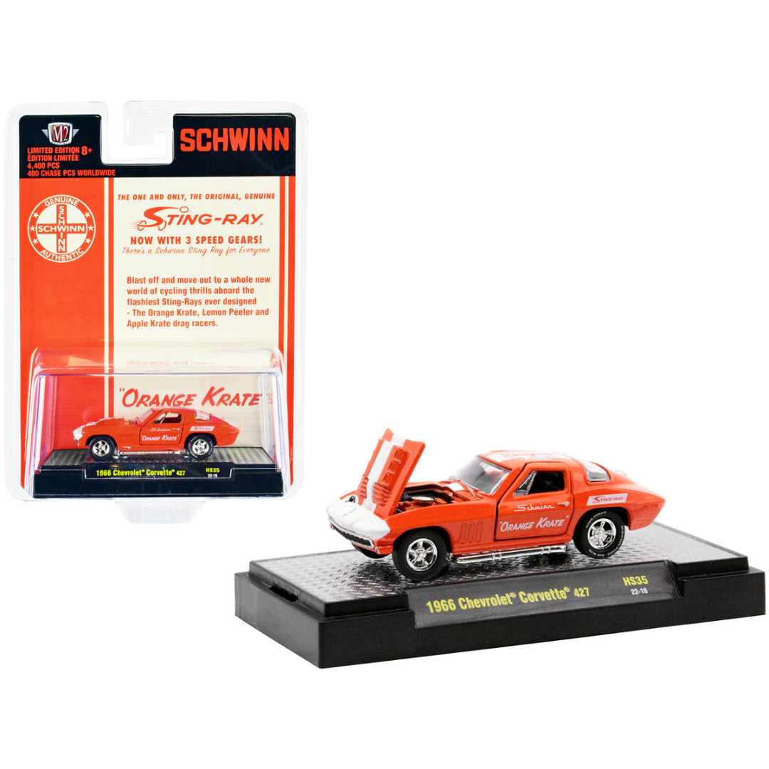 1966-corvette-427-86-schwinn-orange-krate-limited-edition-1-64-diecast-model-car-by-m2-machines