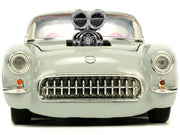 1957-chevrolet-corvette-beige-with-pink-interior-with-bugs-bunny-figure-looney-tunes-hollywood-rides-series-1-24-diecast-model-car-by-jada