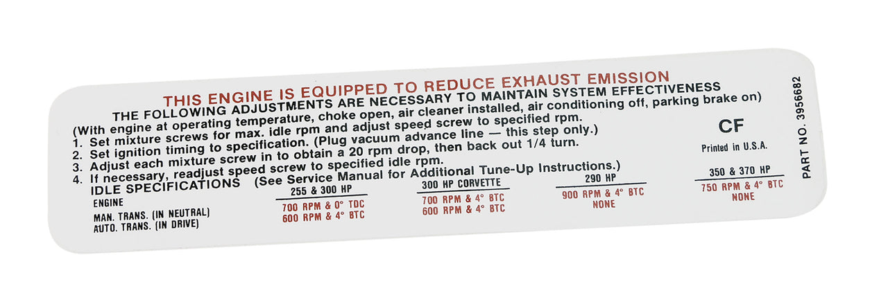 1969-1969 Corvette Label. Emission 300,350 Horsepower - CA-0221-Corvette-Store-Online