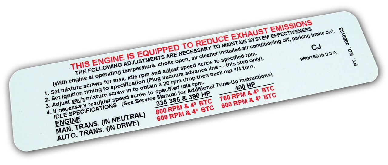 1969-1969 Corvette Label. Emission 390,400 Horsepower - CA-0237-Corvette-Store-Online