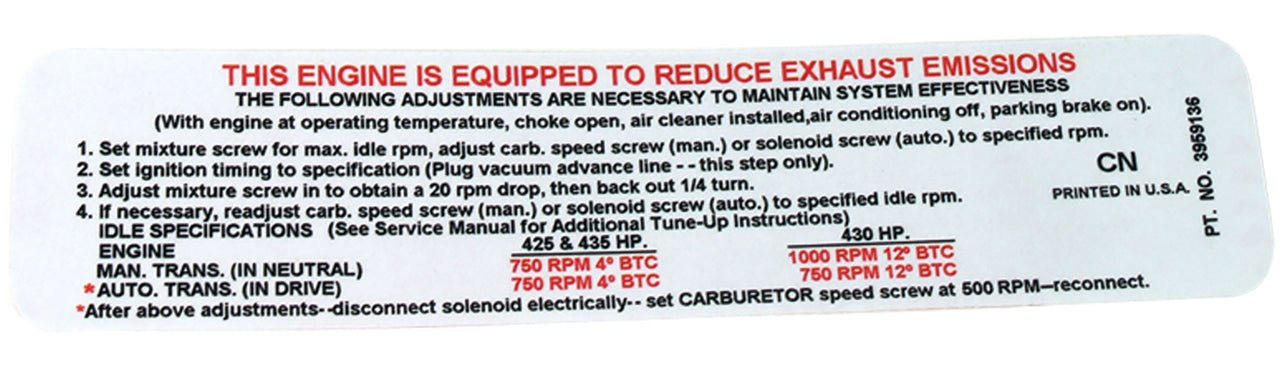 1969-1969 Corvette Label. Emission 435 Horsepower L-88 - CA-0239-Corvette-Store-Online