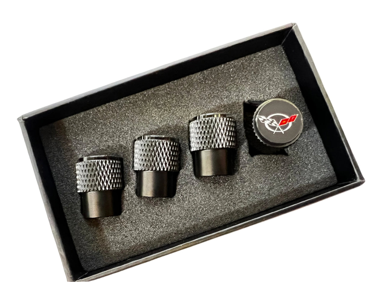 Chevrolet Corvette C5 Black Knurled Valve Stem Caps