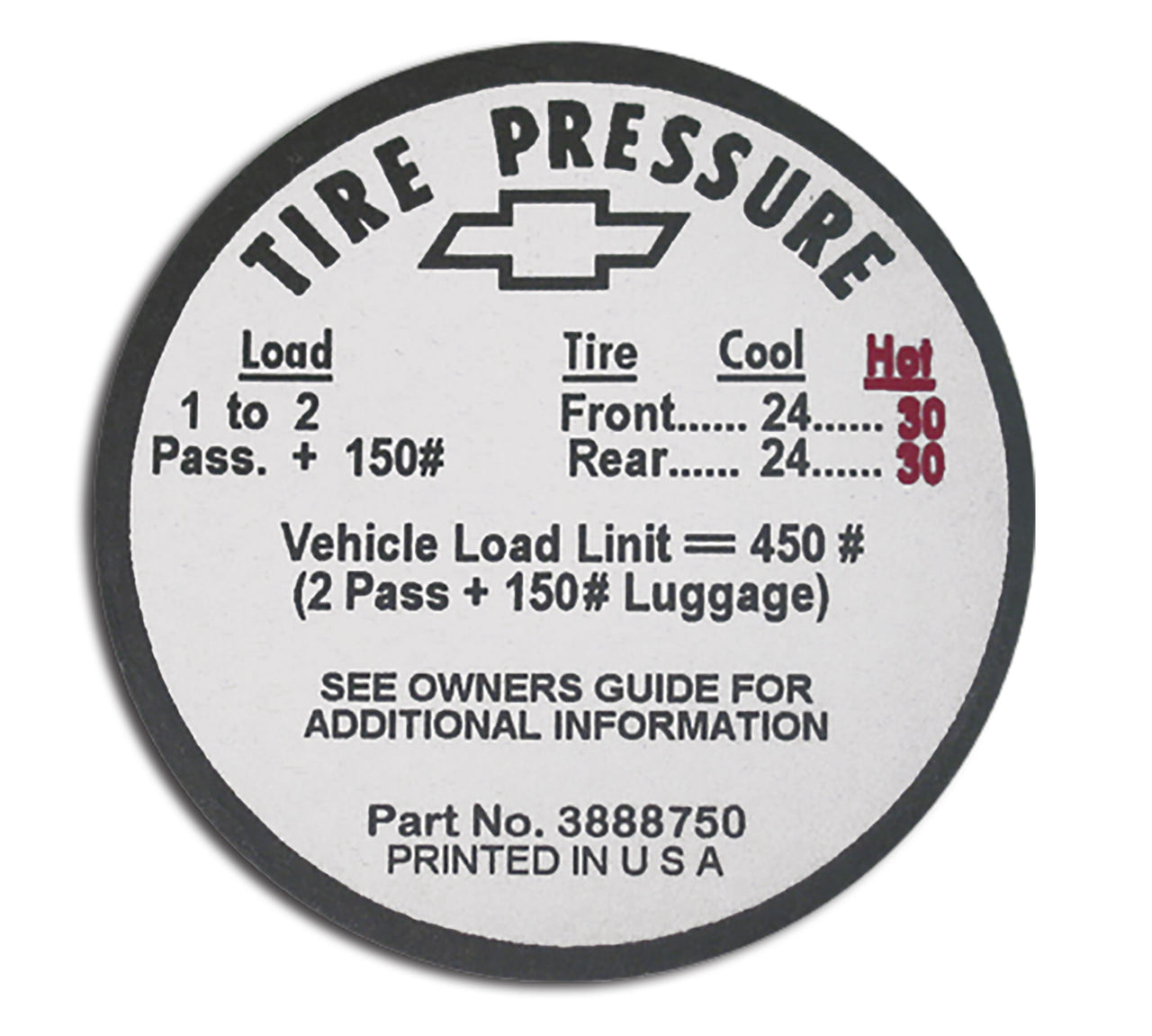 1966-1966 Corvette Decal. Tire Pressure-Glovebox - CA-0346-Corvette-Store-Online