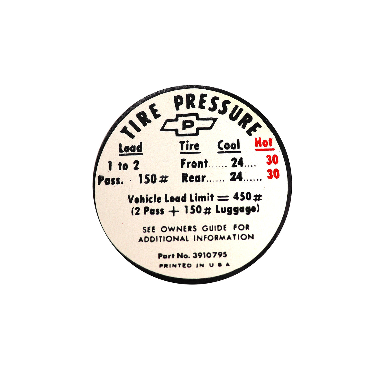 1967-1967 Corvette Decal. Tire Pressure-Glovebox - CA-0347-Corvette-Store-Online