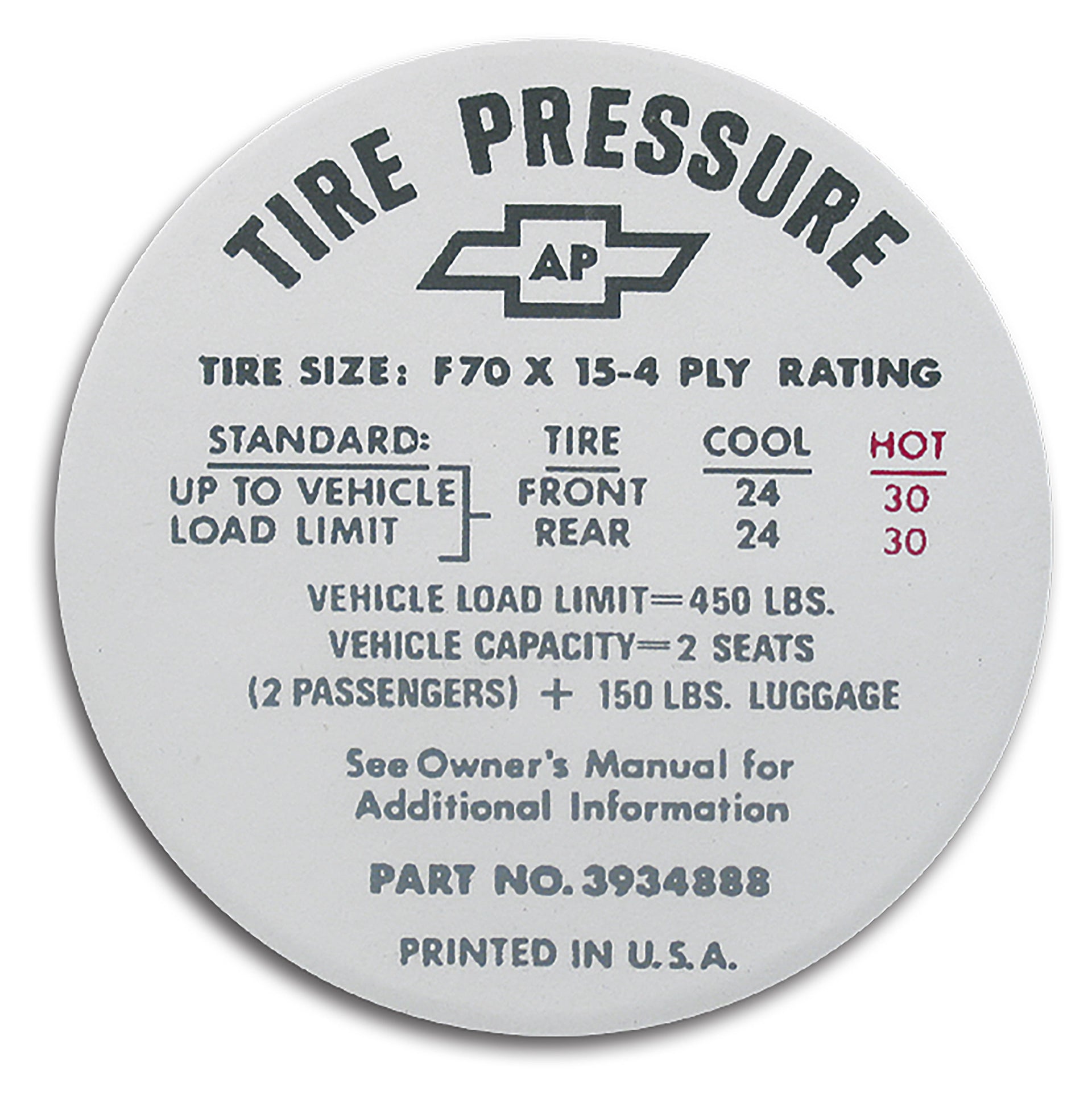 1968-1972 Corvette Decal. Tire Pressure-Glovebox - CA-0348-Corvette-Store-Online