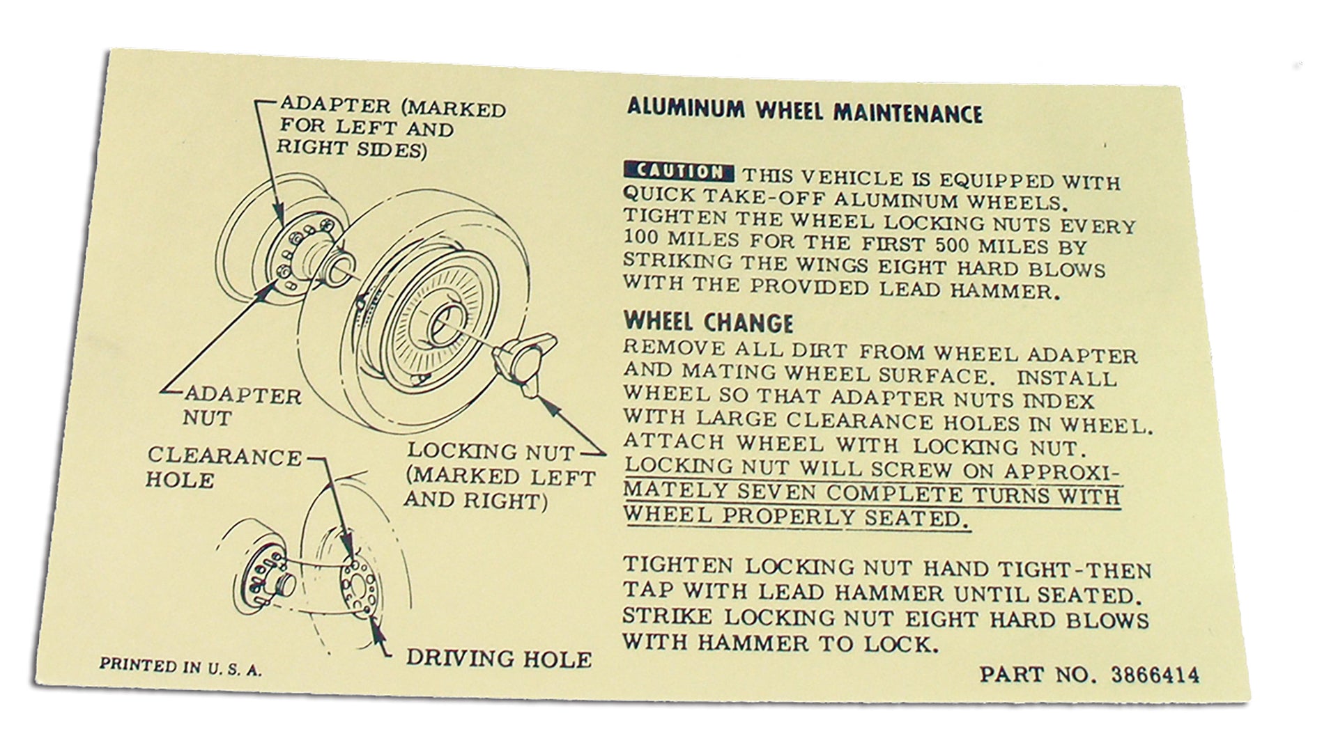 1964-1966 Corvette Instructions. Knock-Off Wheel-Glovebox - CA-0349-Corvette-Store-Online