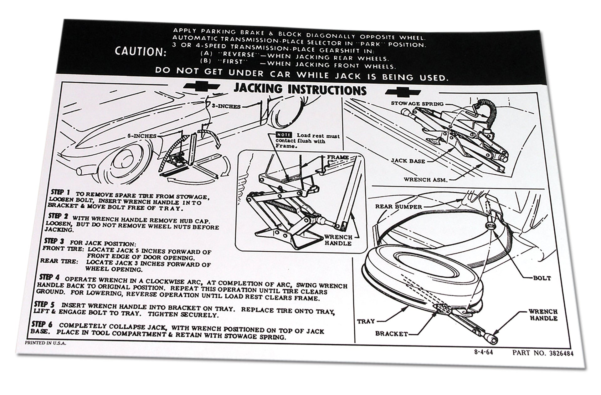 1965-1966 Corvette Decal. Jacking Instruction - CA-0353-Corvette-Store-Online