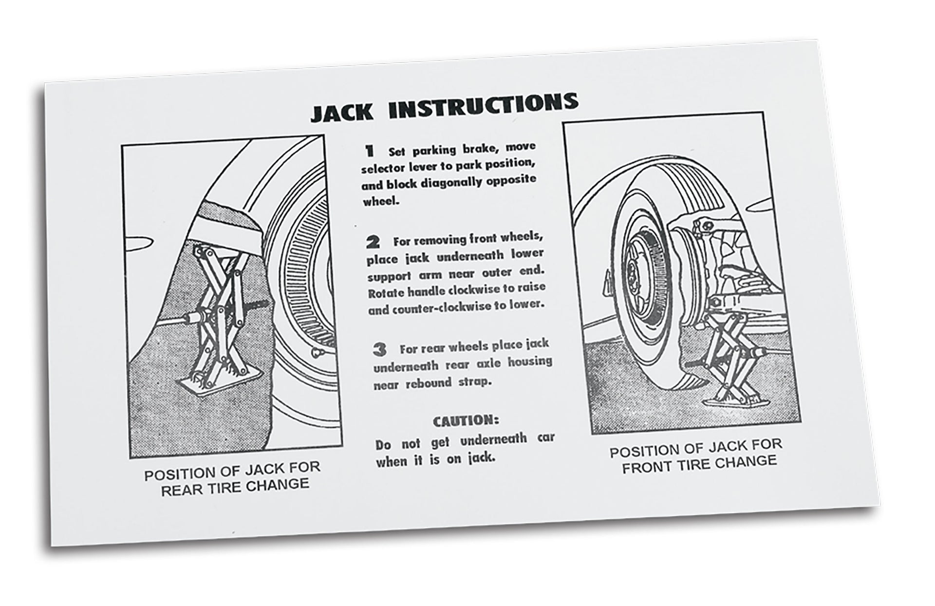 1953-1960 Corvette Decal. Jacking Instruction - CA-0355-Corvette-Store-Online