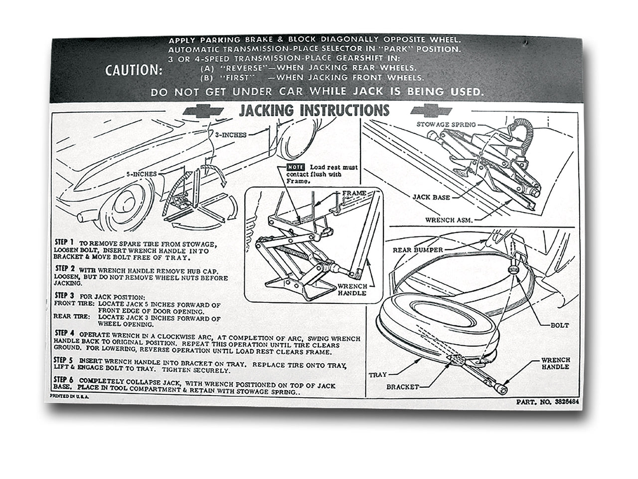 1963-1964 Corvette Decal. Jacking Instruction - CA-0357-Corvette-Store-Online