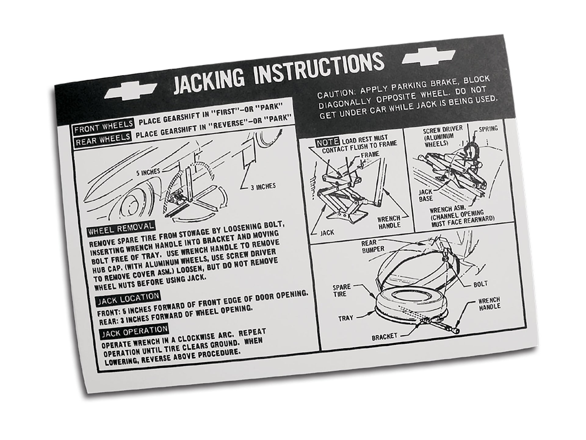 1967-1967 Corvette Decal. Jacking Instruction - CA-0358-Corvette-Store-Online
