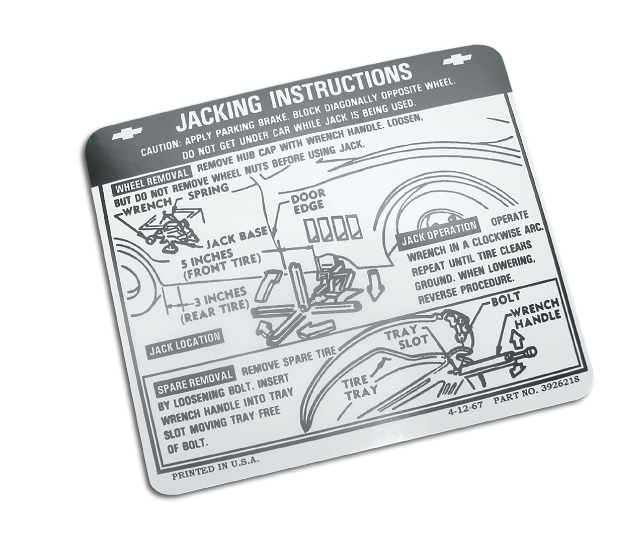 1968-1973 Corvette Decal. Jacking Instruction - CA-0360-Corvette-Store-Online