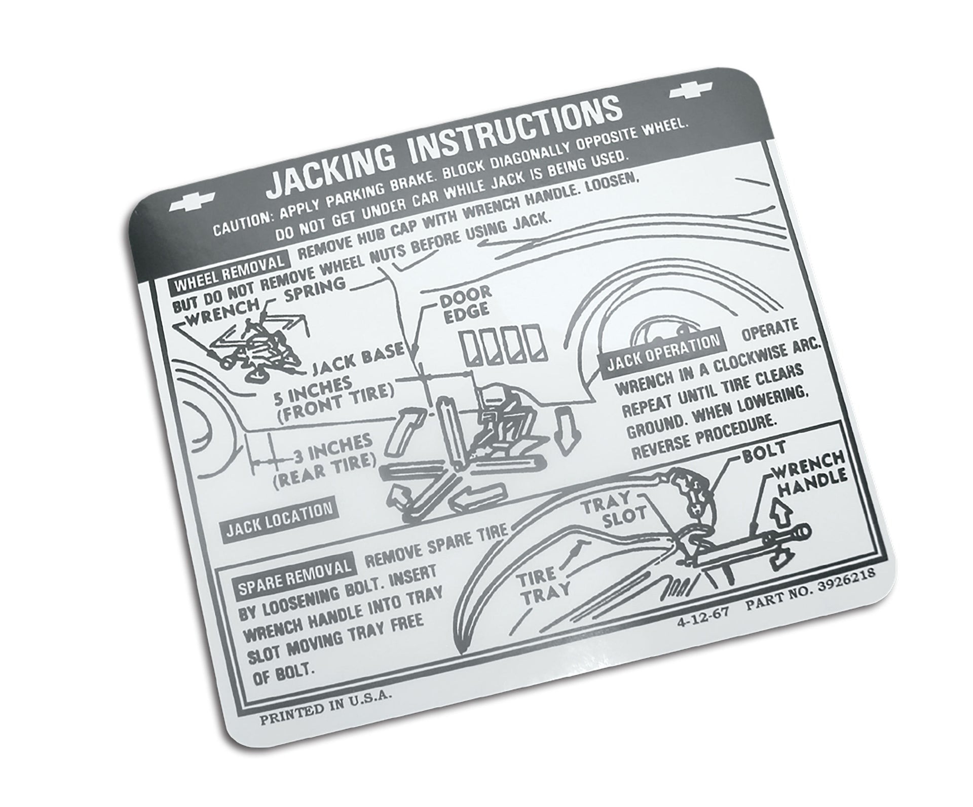 1968-1973 Corvette Decal. Jacking Instruction - CA-0360-Corvette-Store-Online