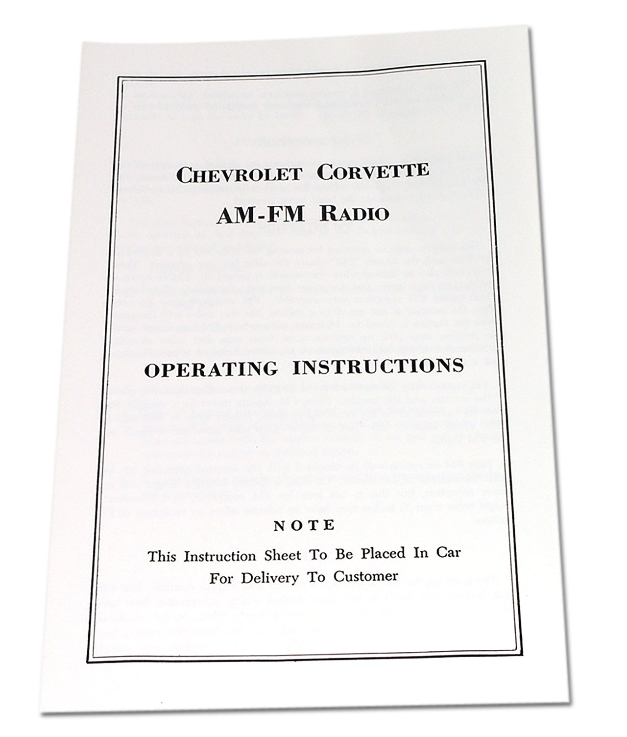 1963-1963 Corvette Instructions. Radio Am/Fm - CA-0376-Corvette-Store-Online