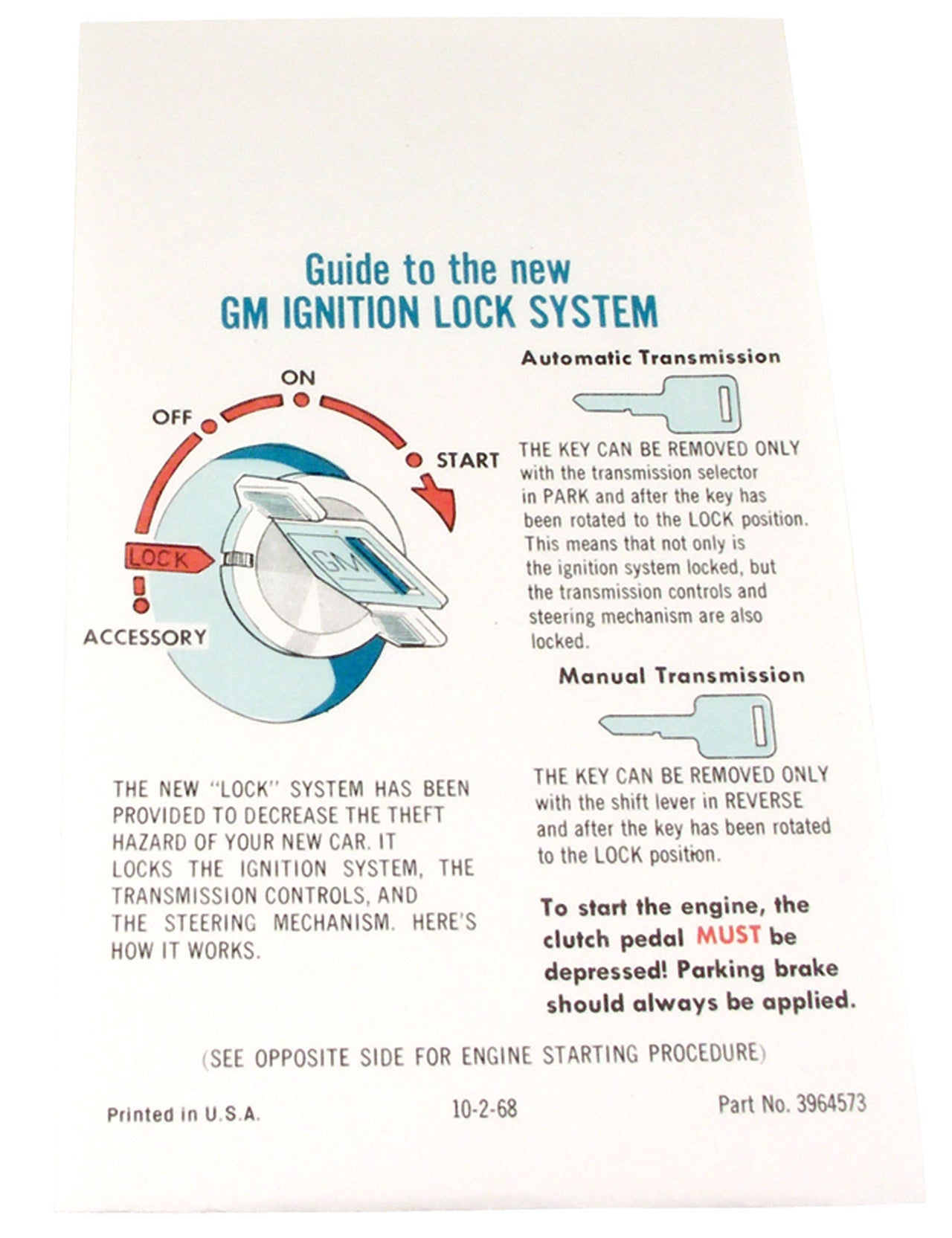 1969 Corvette Instructions Start & Interlock - CA