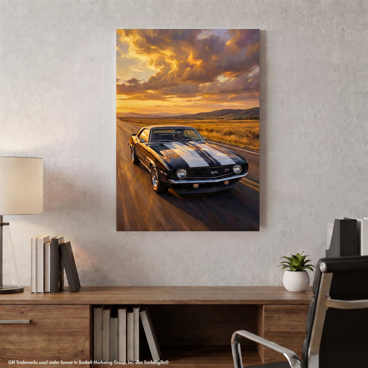 Camaro Z28 Black and White Highway Canvas Wall Art Portrait