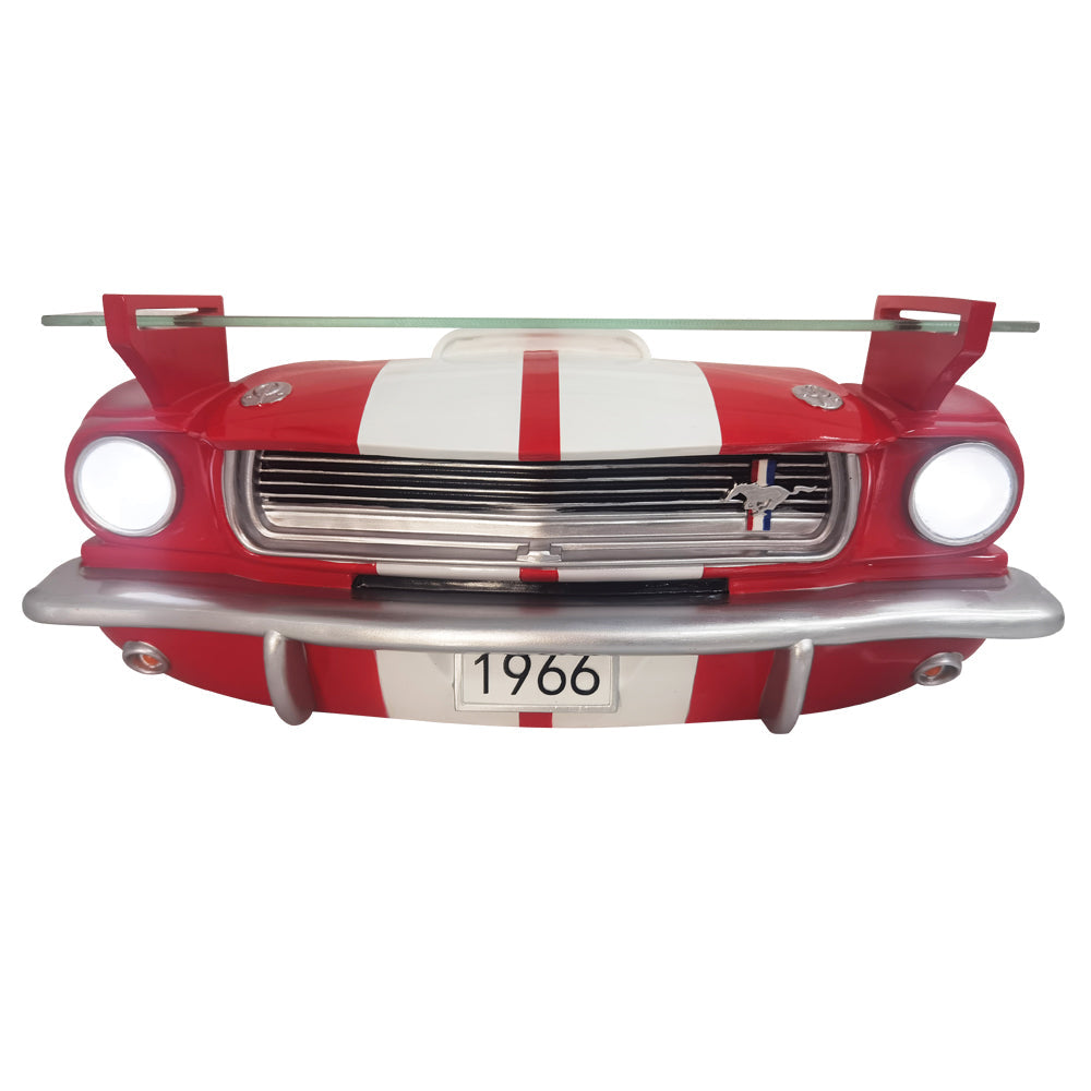 1966 Carroll Shelby GT350 Floating Shelf, Red with White Stripes, 19.7x5.9x7.9 inches, Tempered Glass, LED Headlights