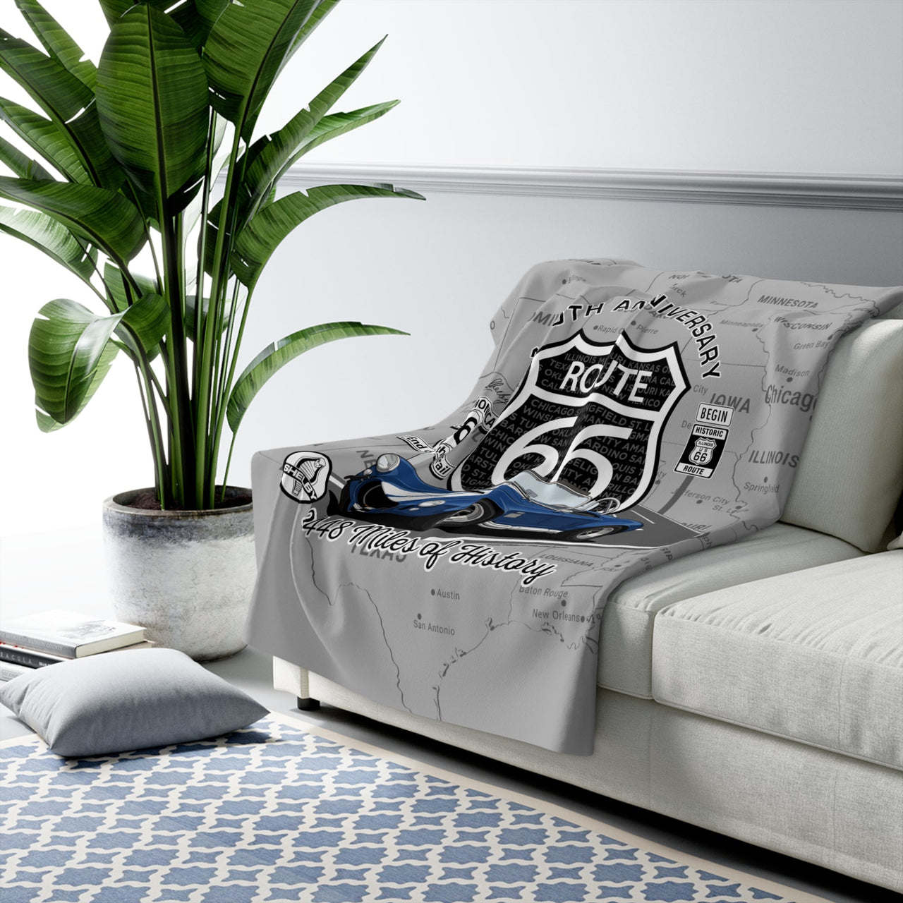 Shelby 427 Cobra Route 66 100th Anniversary Sherpa Blanket – 50 x 60 Inches