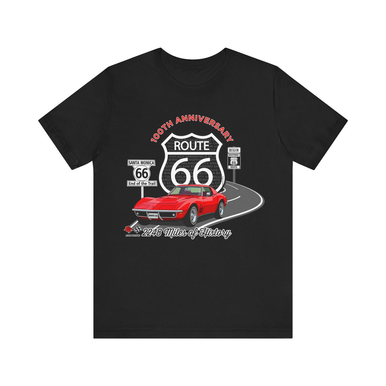 C3 Corvette Route 66 100th Anniversary Short Sleeve Tee – Legends of the Road, Perfect for the Corvette Fan