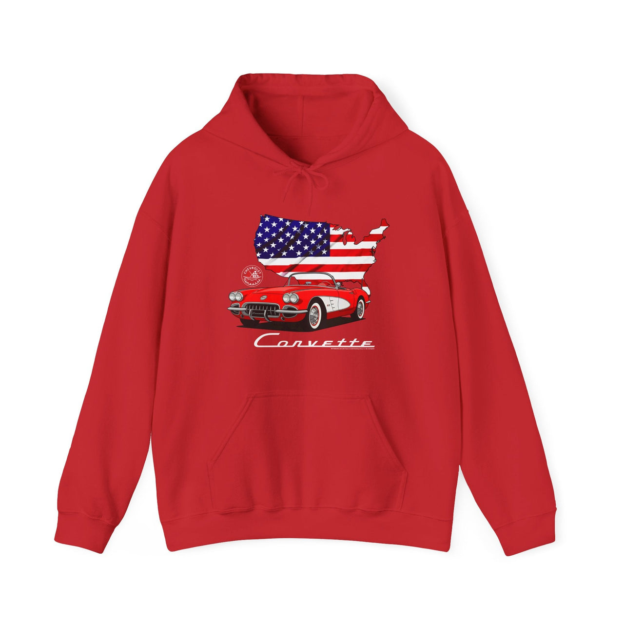 C1 Corvette American Flag Cotton Blend Hooded Sweatshirt – Legends of the Road, Perfect for the Corvette Fan