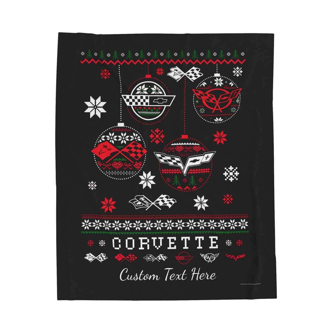 Corvette Ugly Sweater Christmas Personalized Velveteen Plush Blanket - BLACK