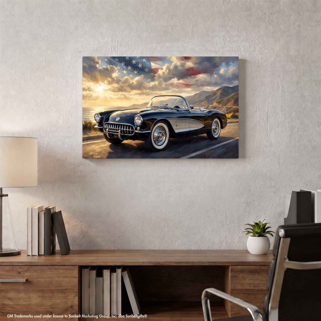 Corvette C1 Black C1 Pacific Coast Highway Canvas Wall Art