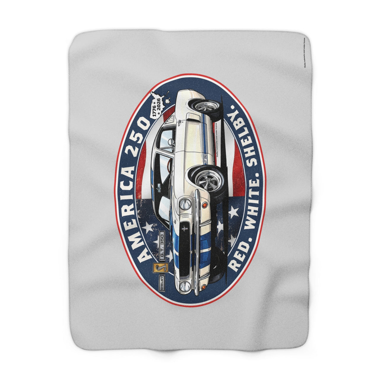 Shelby White GT350 "Red. White. Shelby." America 250 Premium Sherpa Blanket – 1776 to 2026