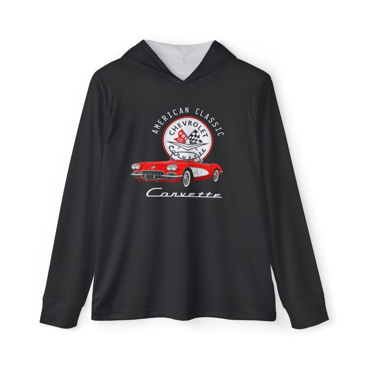 C1 Corvette American Classic Emblem Hooded Performance Shirt – Legends of the Road, Perfect for the Corvette Fan