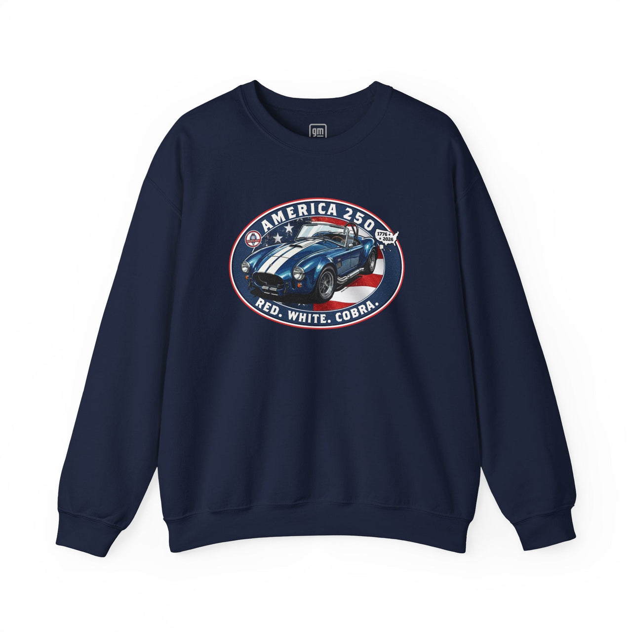 Shelby Blue Cobra 427 "Red. White. Cobra." America 250 Oval Graphic Crewneck Sweatshirt