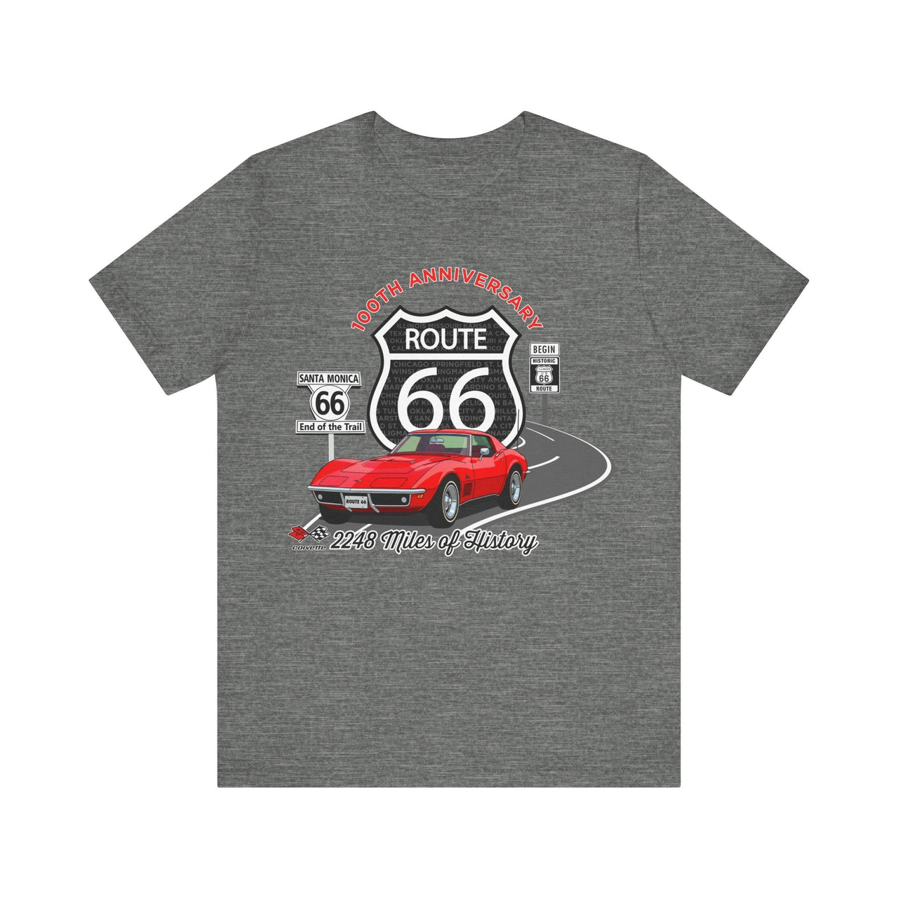 C3 Corvette Route 66 100th Anniversary Short Sleeve Tee – Legends of the Road, Perfect for the Corvette Fan