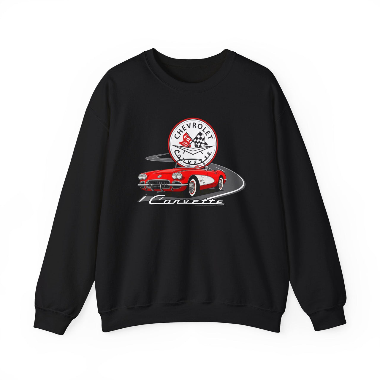 C1 Corvette Emblem & Track Crew Neck Cotton Blend Sweatshirt – Legends of the Road, Perfect for the Corvette Fan
