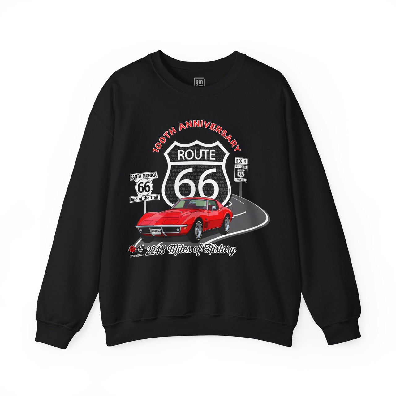 C3 Corvette Route 66 100th Anniversary Cotton Blend Sweatshirt – Legends of the Road, Perfect for the Corvette Fan