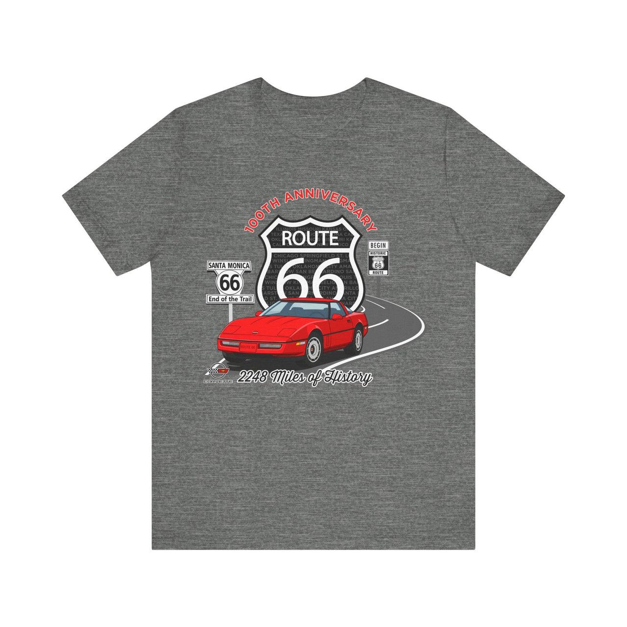 C4 Corvette Route 66 100th Anniversary Short Sleeve Tee – Legends of the Road, Perfect for the Corvette Fan