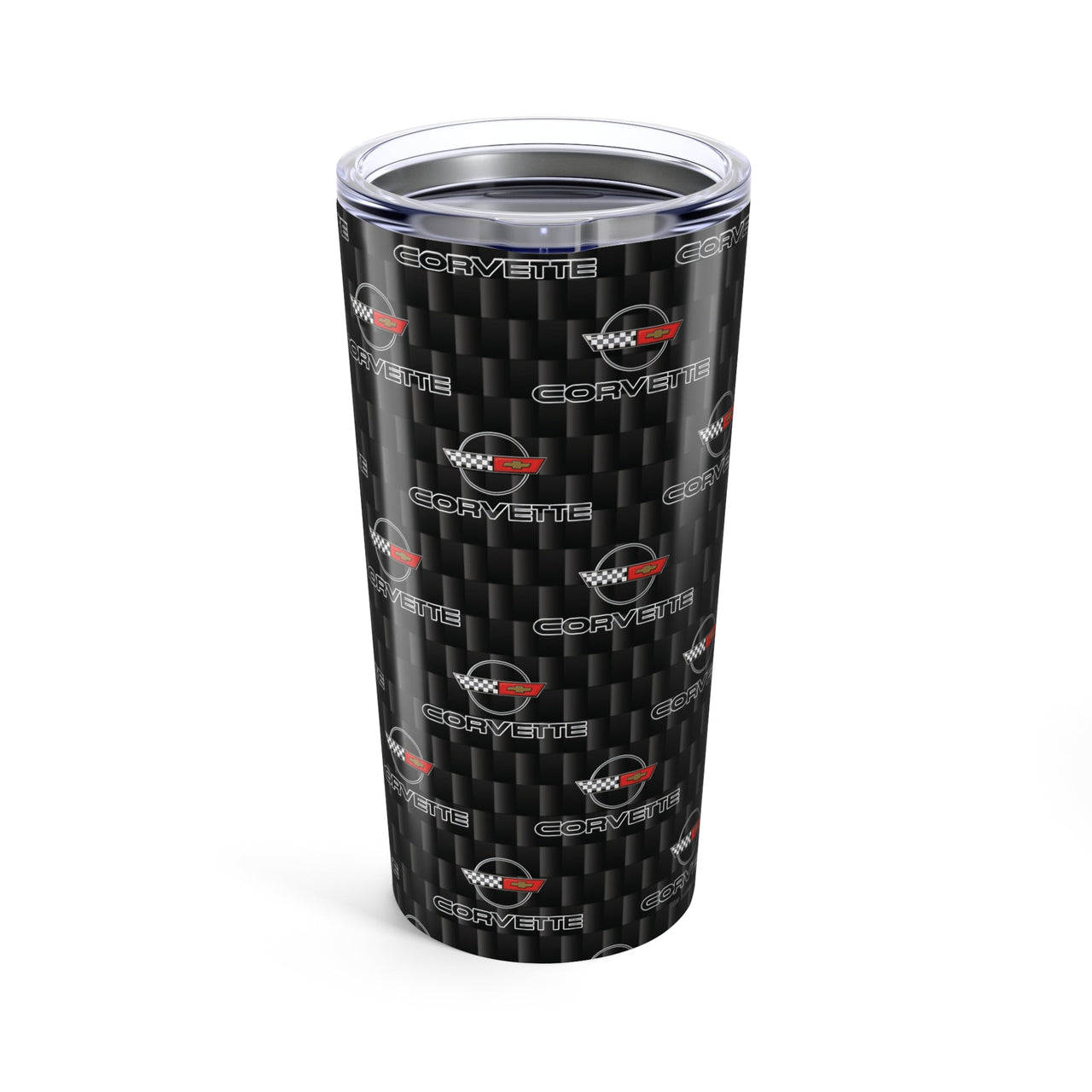 Corvette C4 Logo Repeat Pattern Carbon Tumbler 20oz | Retro Car Lover Travel Cup, Gift for Him, Car Enthusiast, Father's Day, Road Trip