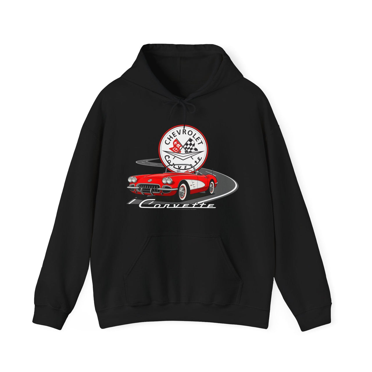 C1 Corvette Emblem & Track Cotton Blend Hooded Sweatshirt – Legends of the Road, Perfect for the Corvette Fan