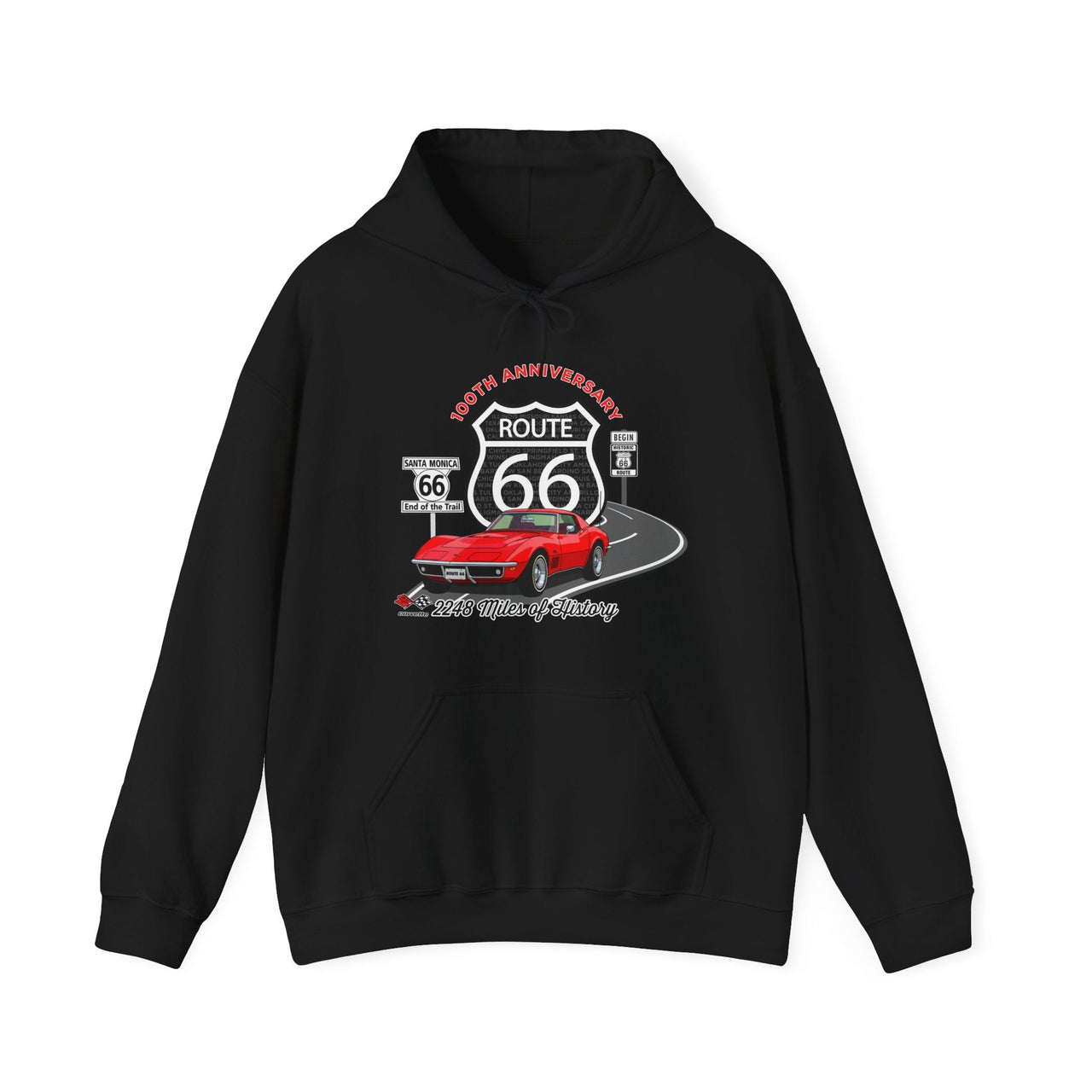C3 Corvette Route 66 100th Anniversary Hooded Sweatshirt – Legends of the Road, Perfect for the Corvette Fan