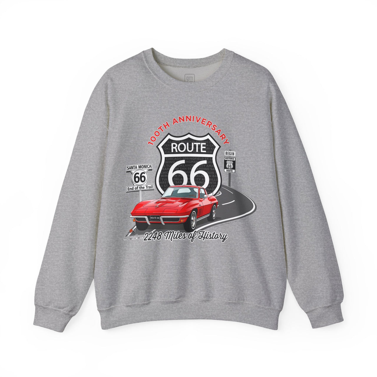 C2 Corvette Route 66 100th Anniversary Cotton Blend Sweatshirt – Legends of the Road, Perfect for the Corvette Fan