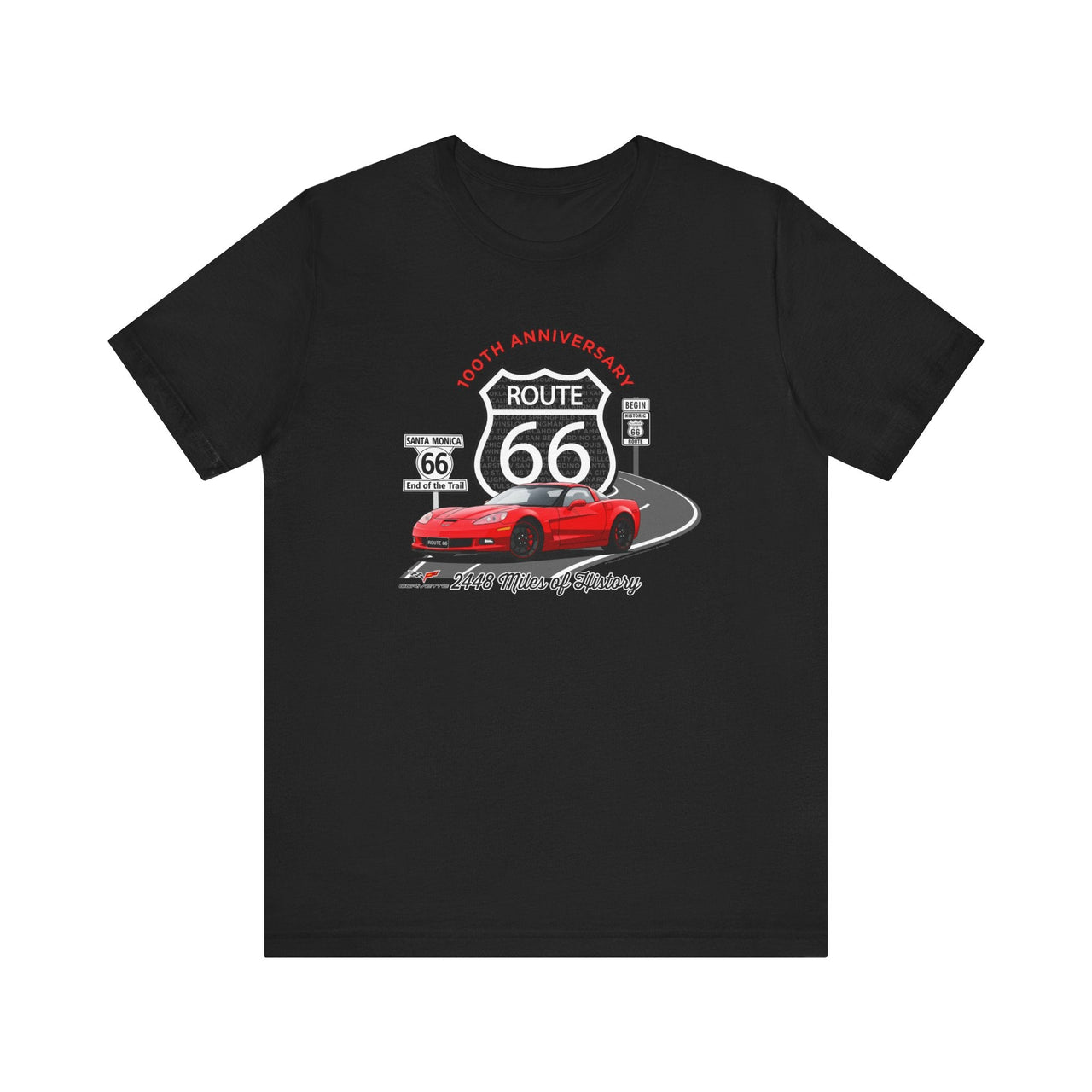 C6 Corvette Route 66 100th Anniversary Short Sleeve Tee – Legends of the Road, Perfect for the Corvette Fan