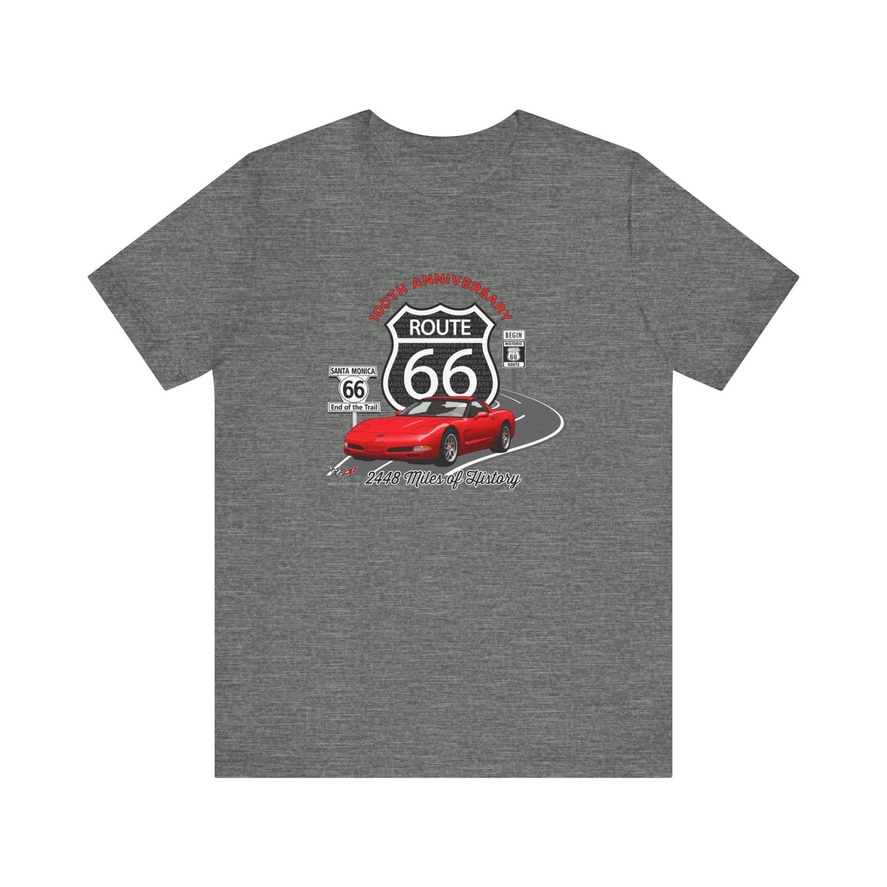 C5 Corvette Route 66 100th Anniversary Short Sleeve Tee – Legends of the Road, Perfect for the Corvette Fan