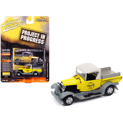 1929 Ford Model A Pickup Truck "Model A+" Yellow and Primer Gray "Project in Progress" Limited Edition to 2572 pieces Worldwide "Street Freaks" Series 1/64 Diecast Model Car by Johnny Lightning