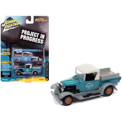 1929 Ford Model A Pickup Truck "Squeaky Clean" Aqua Blue and Primer Gray "Project in Progress" Limited Edition to 2572 pieces Worldwide "Street Freaks" Series 1/64 Diecast Model Car by Johnny Lightning