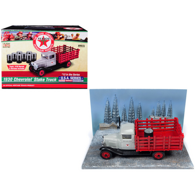 1930-chevrolet-stake-truck-with-eight-oil-barrels-and-oil-derricks-texaco-1-43-diecast