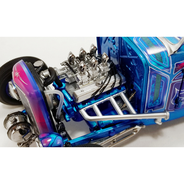 1932 Ford Roadster Hot Rod Blue Metallic with Flames 1/18 Diecast Model Car by ACME
