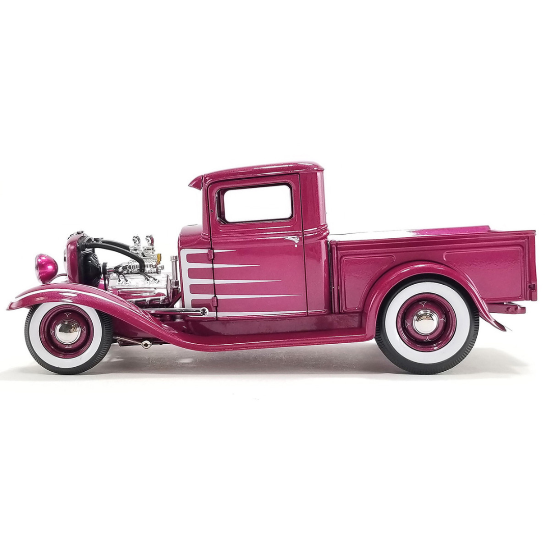 1932 Ford Hot Rod Pickup Truck "Grand National Deuce Series #7" Cotton Candy Pink Metallic with White Graphics Limited Edition 1/18 Diecast Model Car