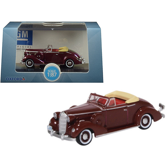 1936 Buick Special Convertible Cardinal Maroon 1/87 (HO) Scale Diecast Model Car by Oxford
