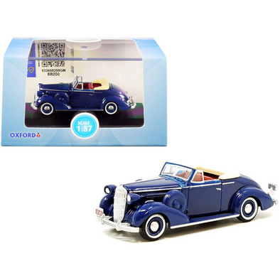 1936 Buick Special Convertible Musketeer Blue 1/87 (HO) Scale Diecast Model Car by Oxford