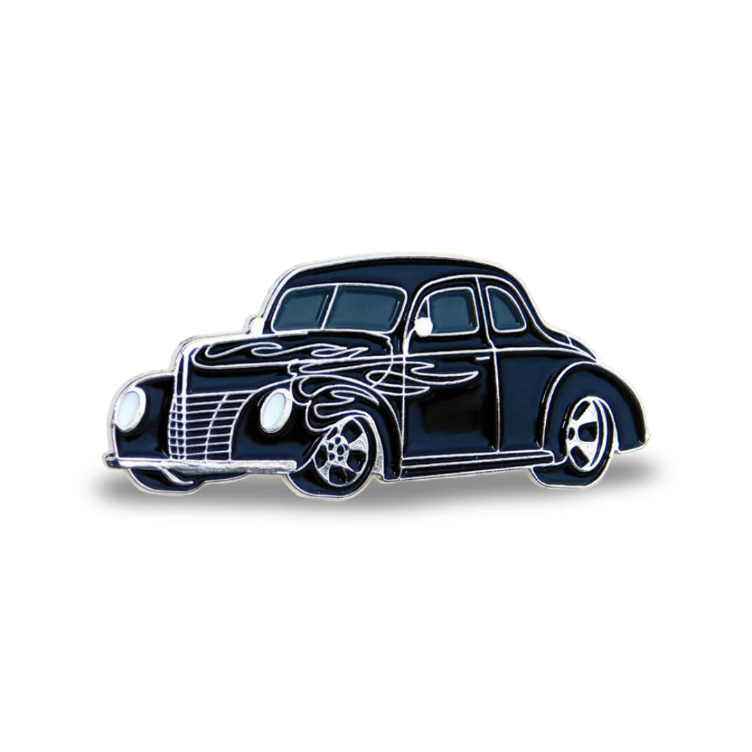 1940 Ford Coupe Black with Ghost Flames Lapel Pin